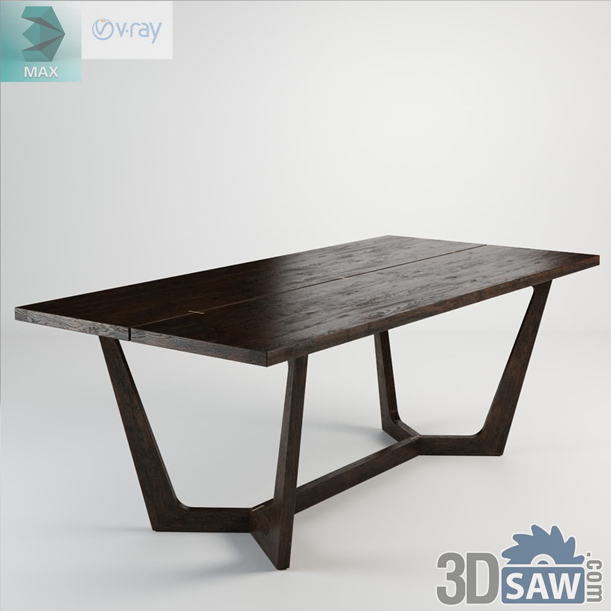 Download 3ds Max Modern Wood Dining Table 3D Model 3ds Max modern dark wood dining table with geometric trestle base