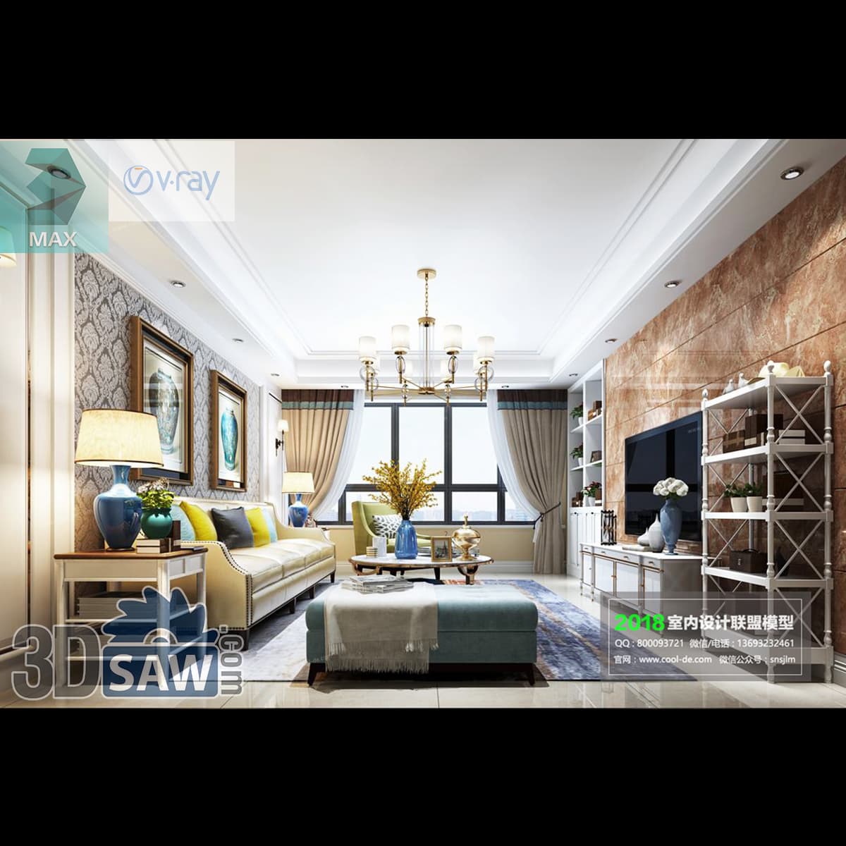 Download 3ds Max Contemporary Living Room 3D Model 3ds Max contemporary living room with teal ottoman and olive green accent chair