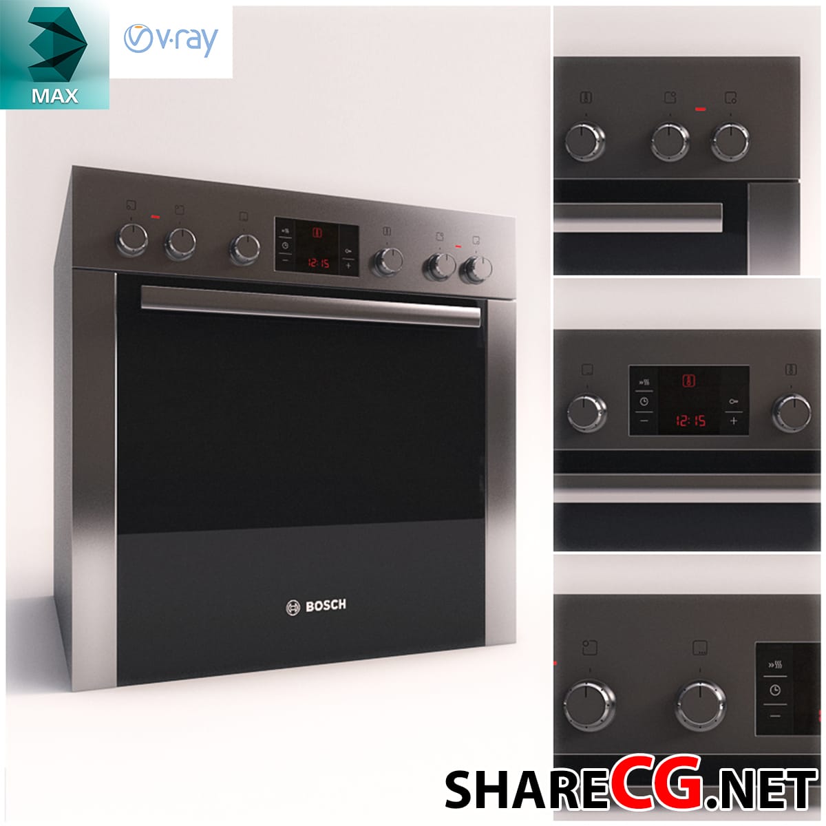 3ds Max modern stainless steel kitchen range with oven and control panel