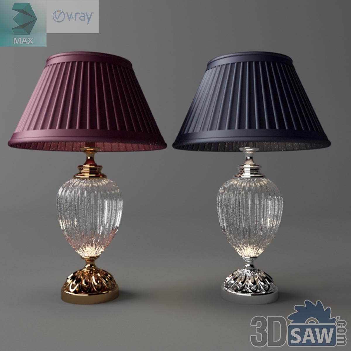 3ds Max classic mercury glass table lamp with pleated shade in gold and chrome finishes