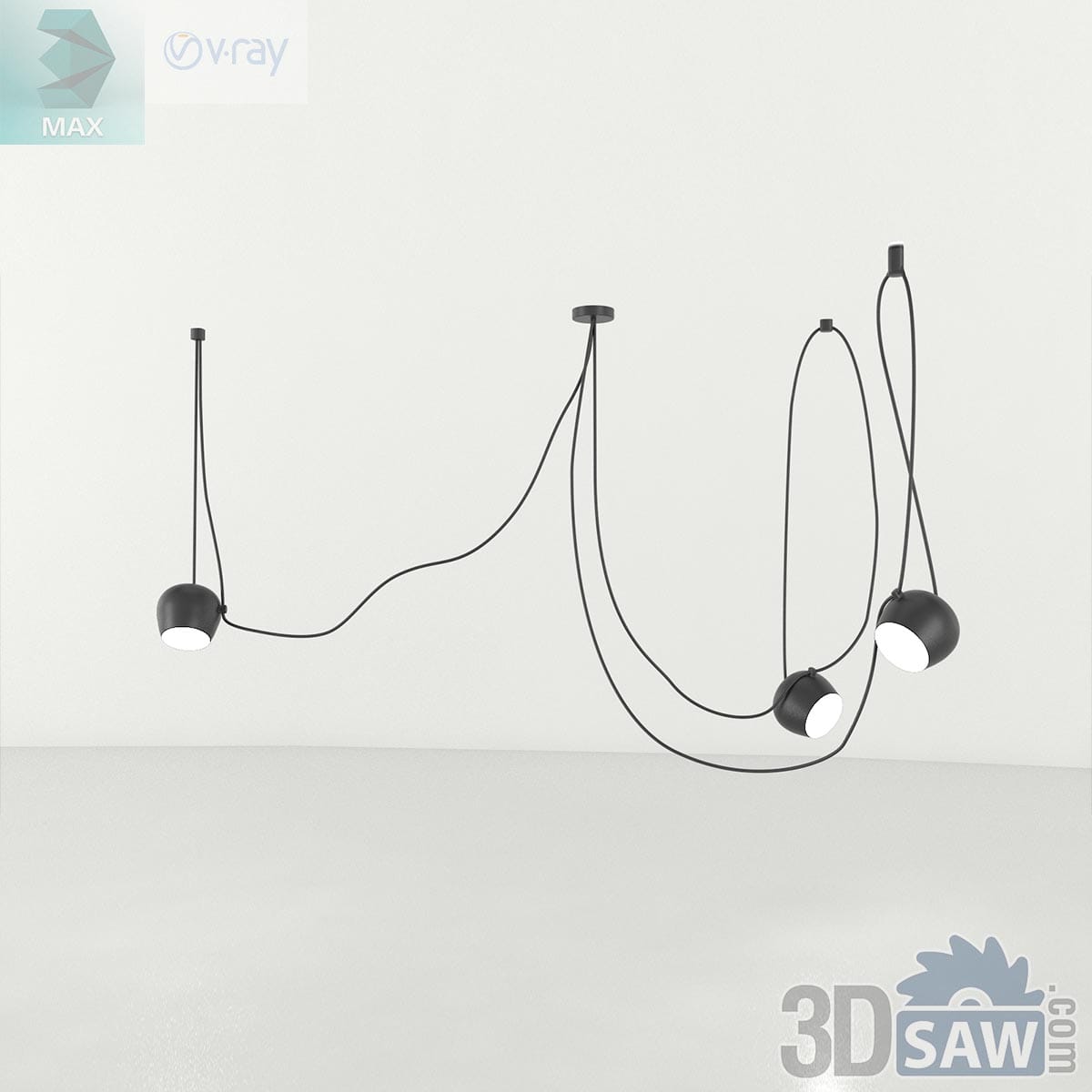 3ds Max modern multi-drop cluster pendant light with black dome shades