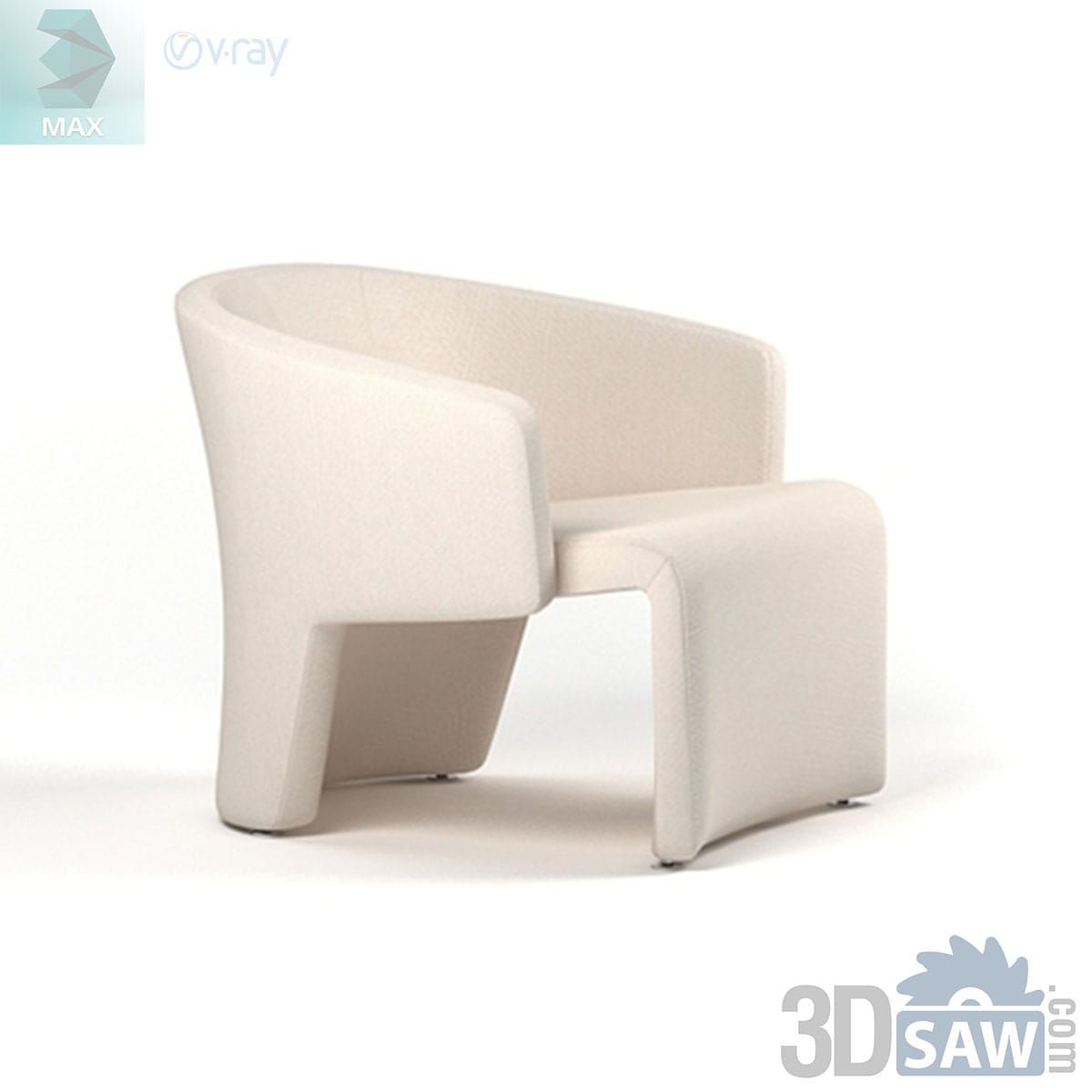 3ds Max contemporary cream sculptural armchair with wraparound curved backrest