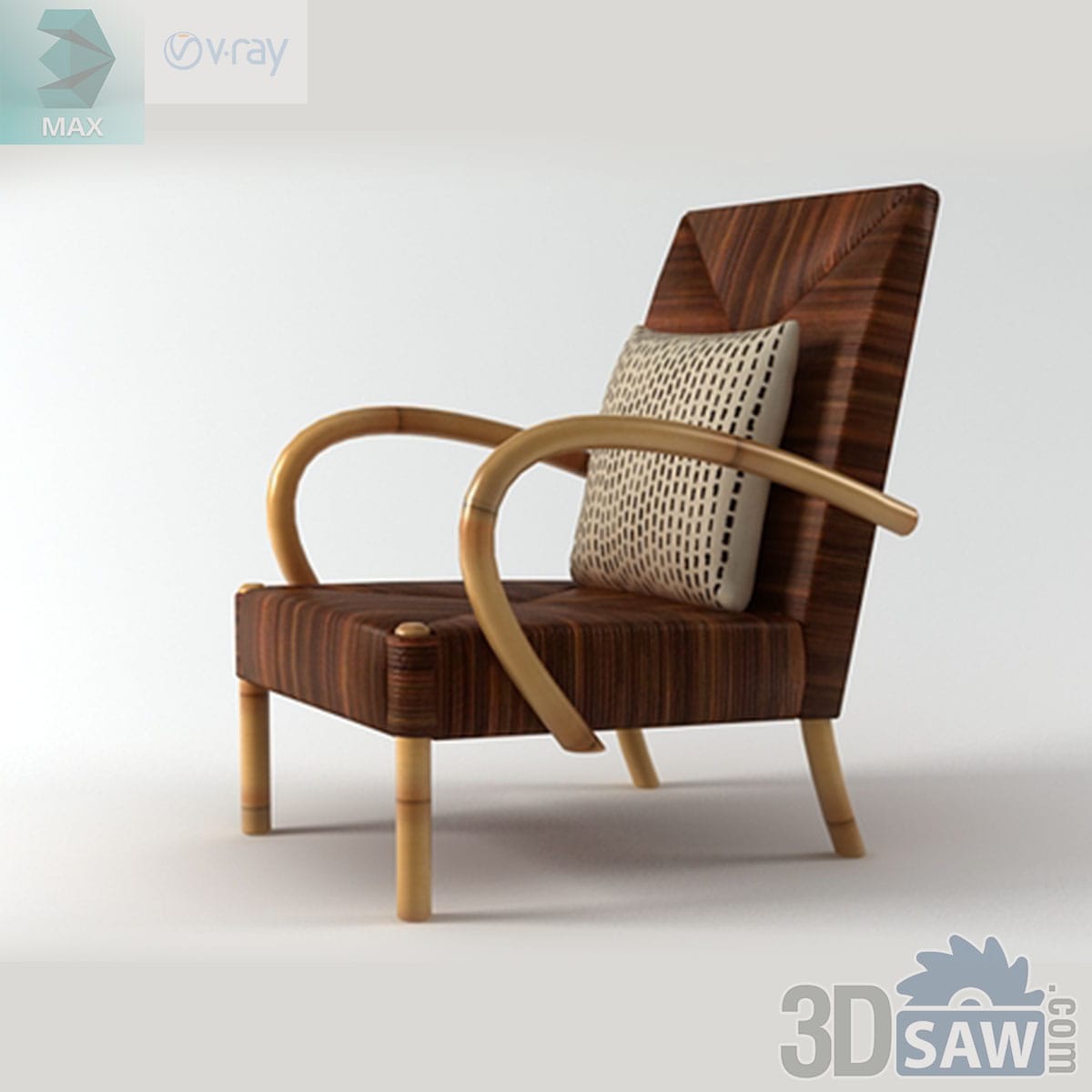 3ds Max vintage macassar ebony lounge chair with sweeping polished brass tube arms