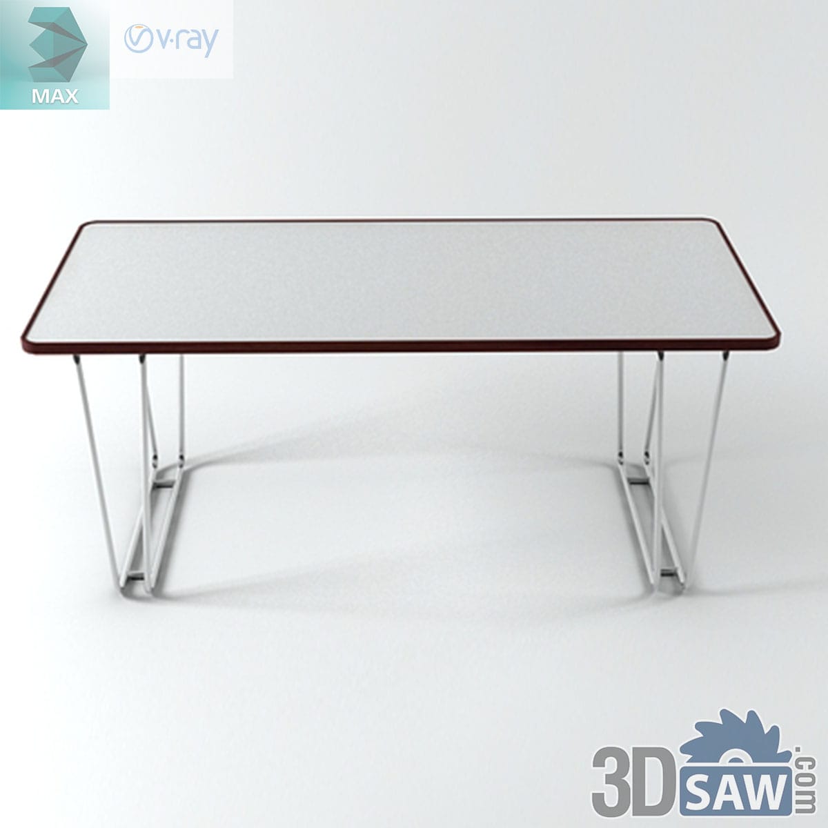 3ds Max mid-century dining table with pale speckled top and splayed bent white-wire legs