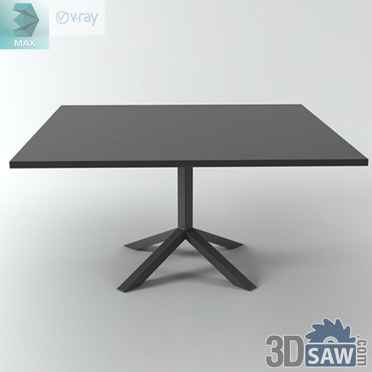 3ds Max modern black square dining table on a central column with a splayed star foot