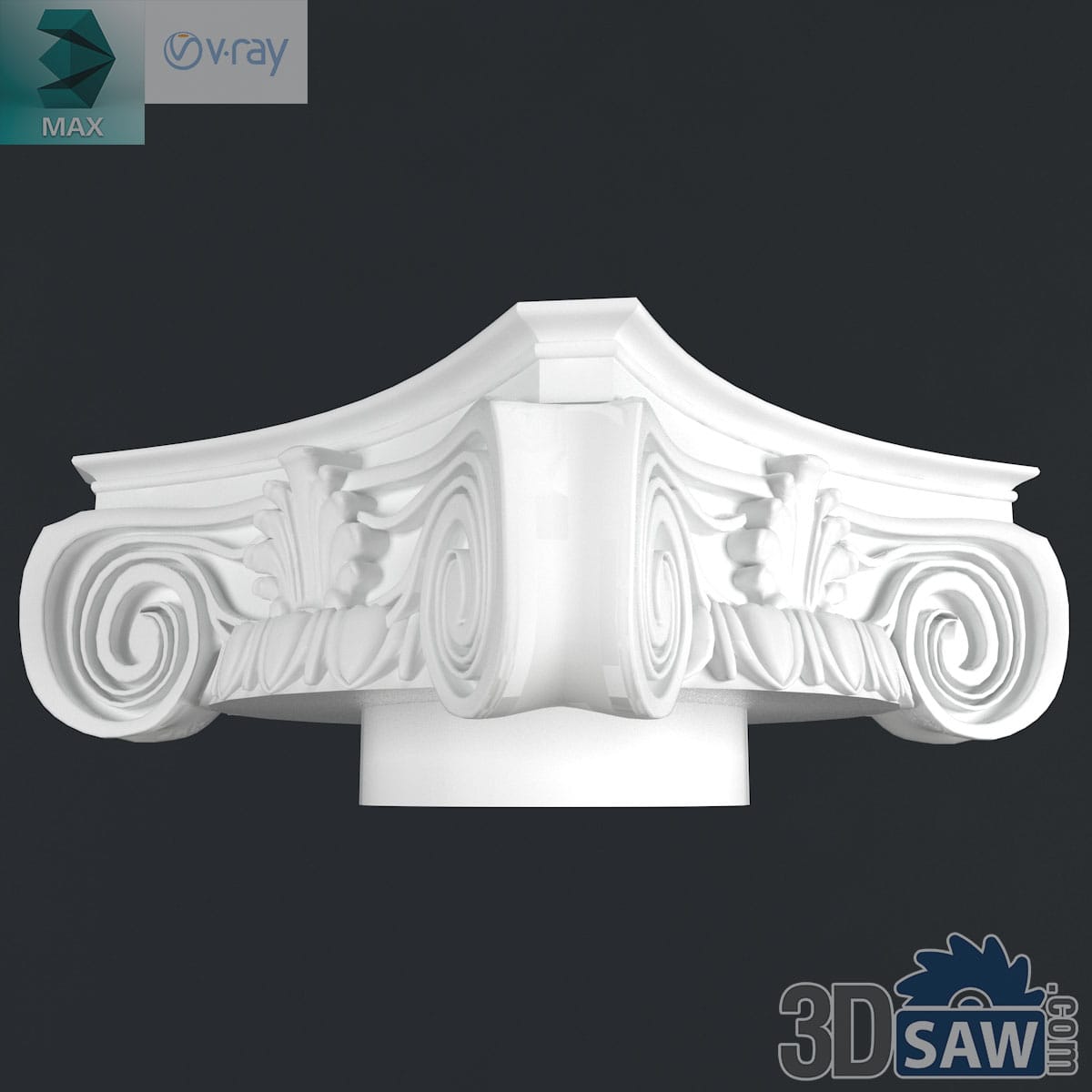 3ds Max classic Ionic column capital with coiled scroll volutes and egg-and-dart band