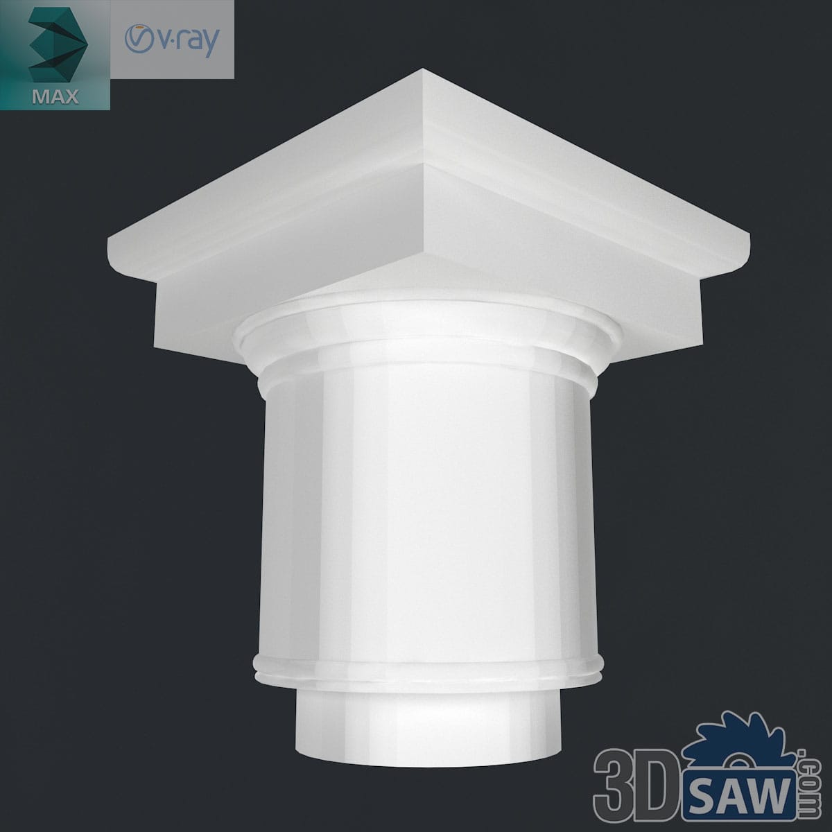 3ds Max classic Tuscan column capital with square abacus over a fluted shaft in white