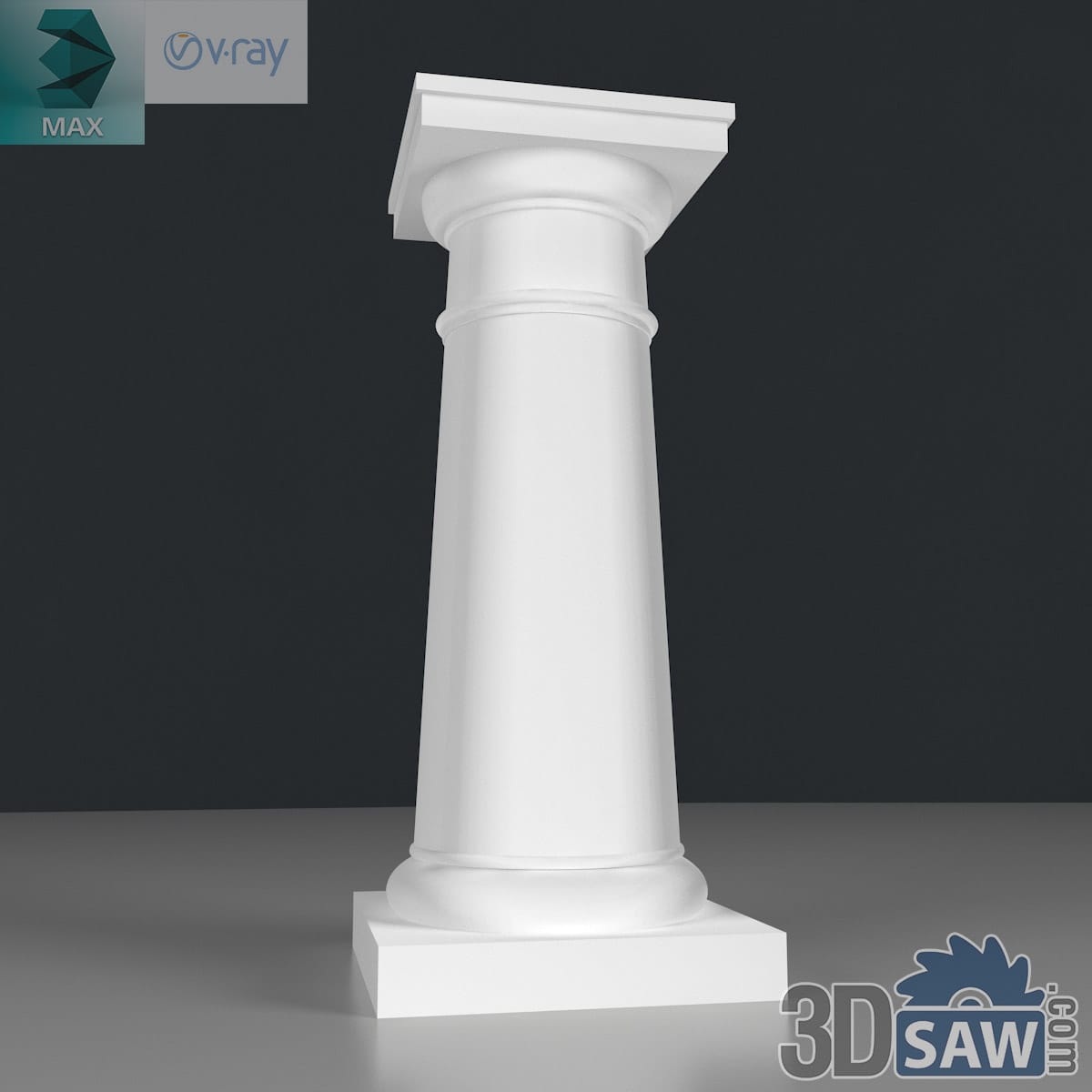 3ds Max classic smooth-shafted Tuscan column with square capital and torus base in white