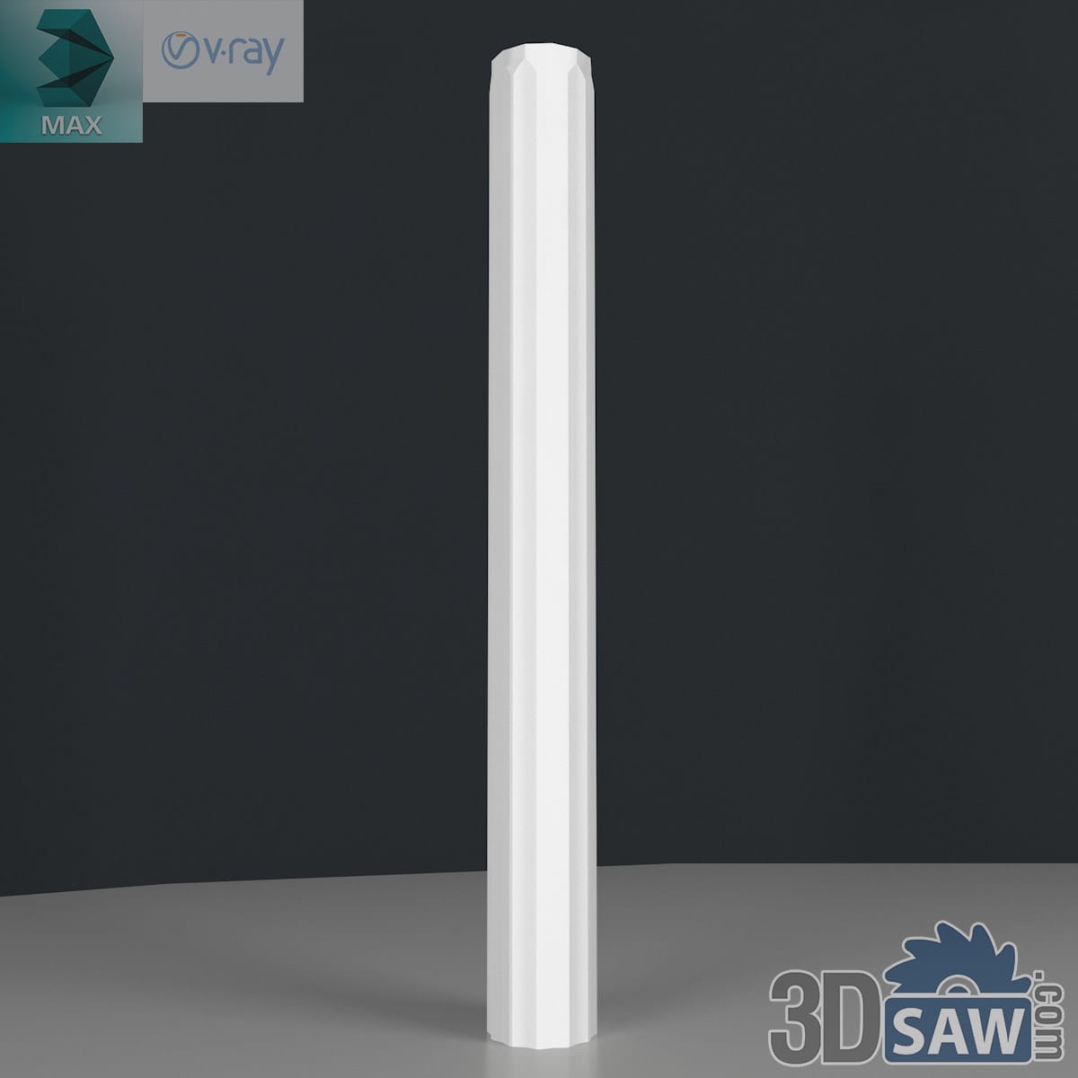 3ds Max classic plain octagonal faceted column shaft in white plaster
