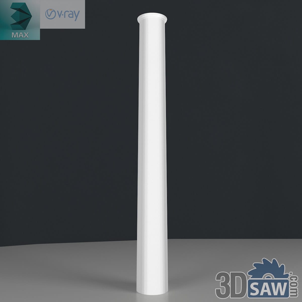3ds Max classic smooth tapered round column shaft with an astragal ring in white plaster