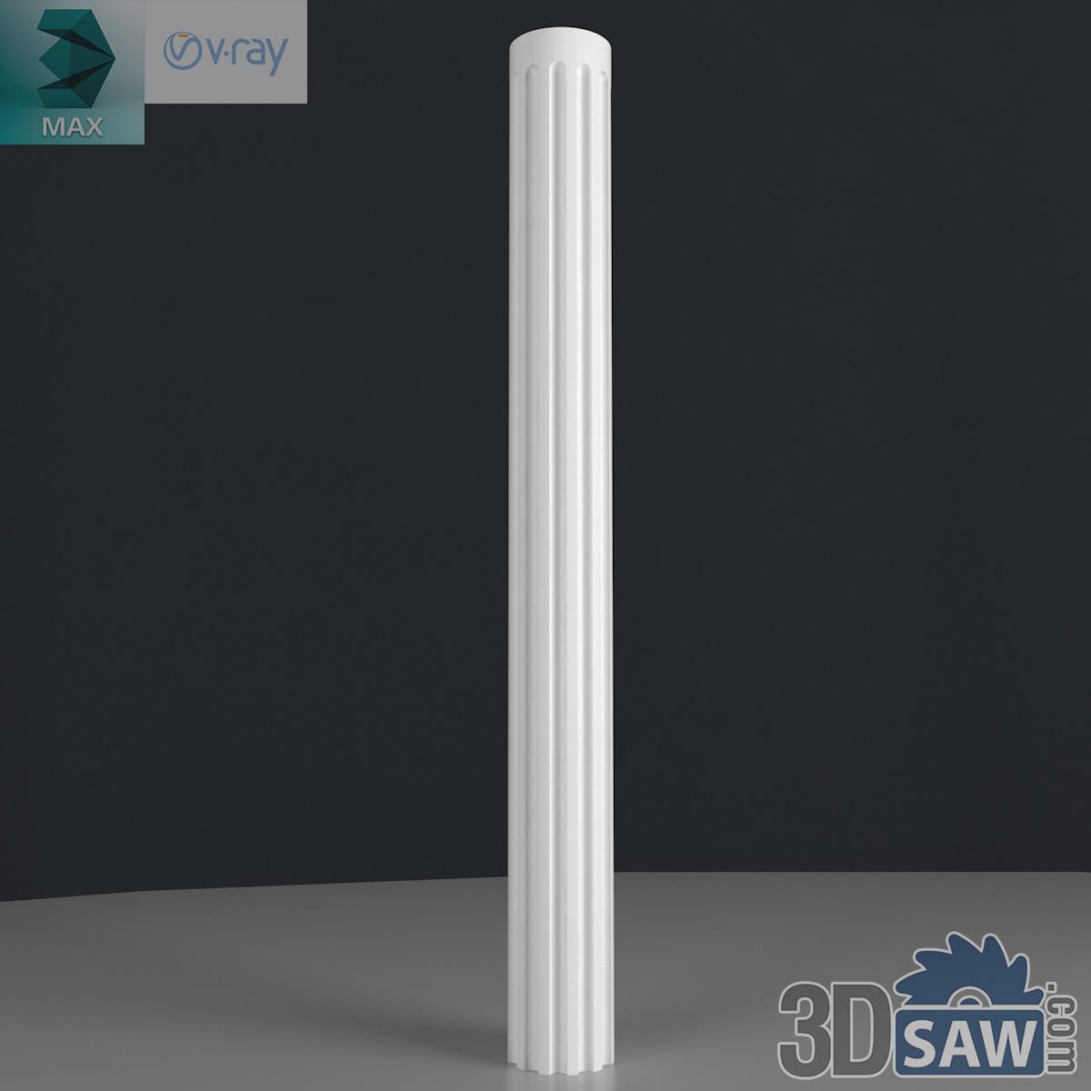 3ds Max classic slender fluted column shaft in white plaster, no capital or base