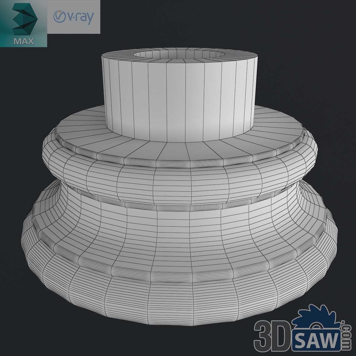 3ds Max classic stacked-torus column base shown as an untextured clay render