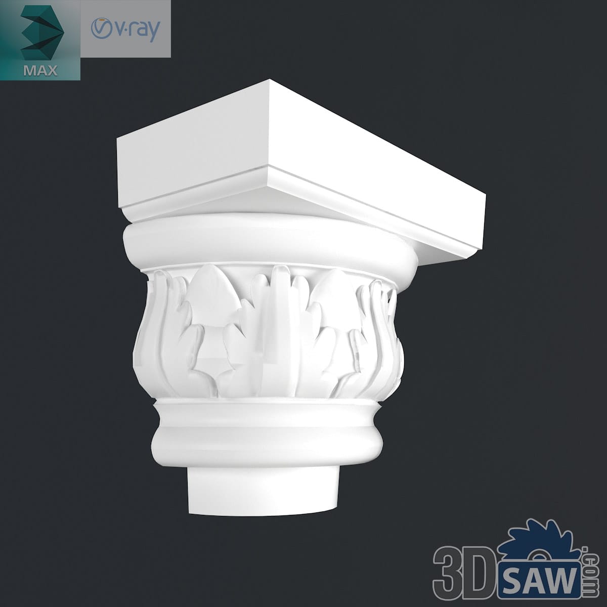 3ds Max classic column capital with a plain low crown of smooth leaves under a square abacus