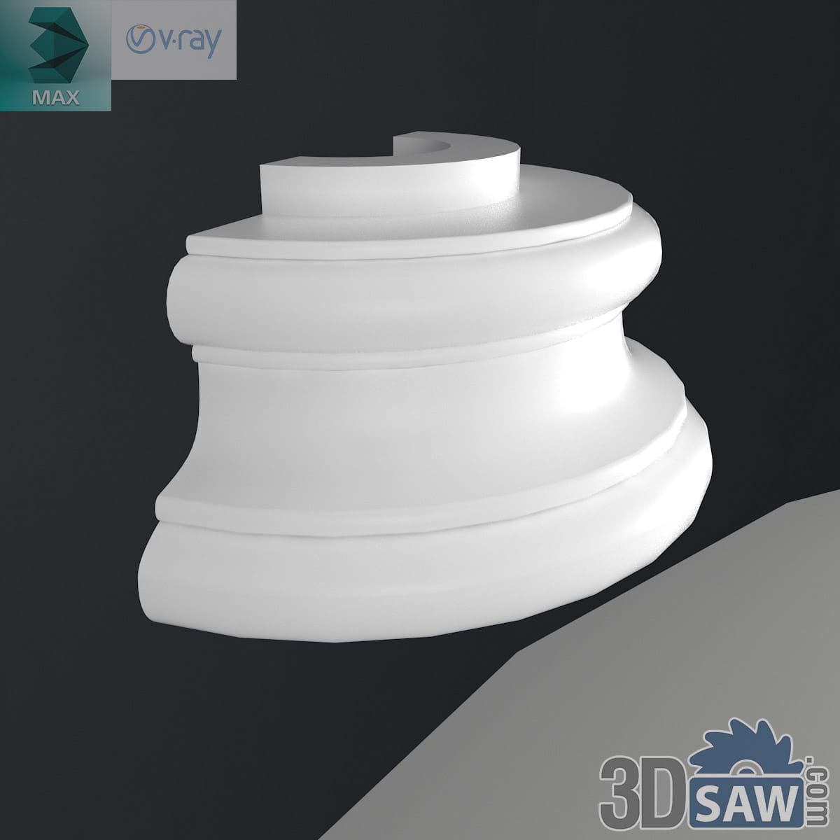 3ds Max classic half-round engaged column and pilaster base moulding in white plaster