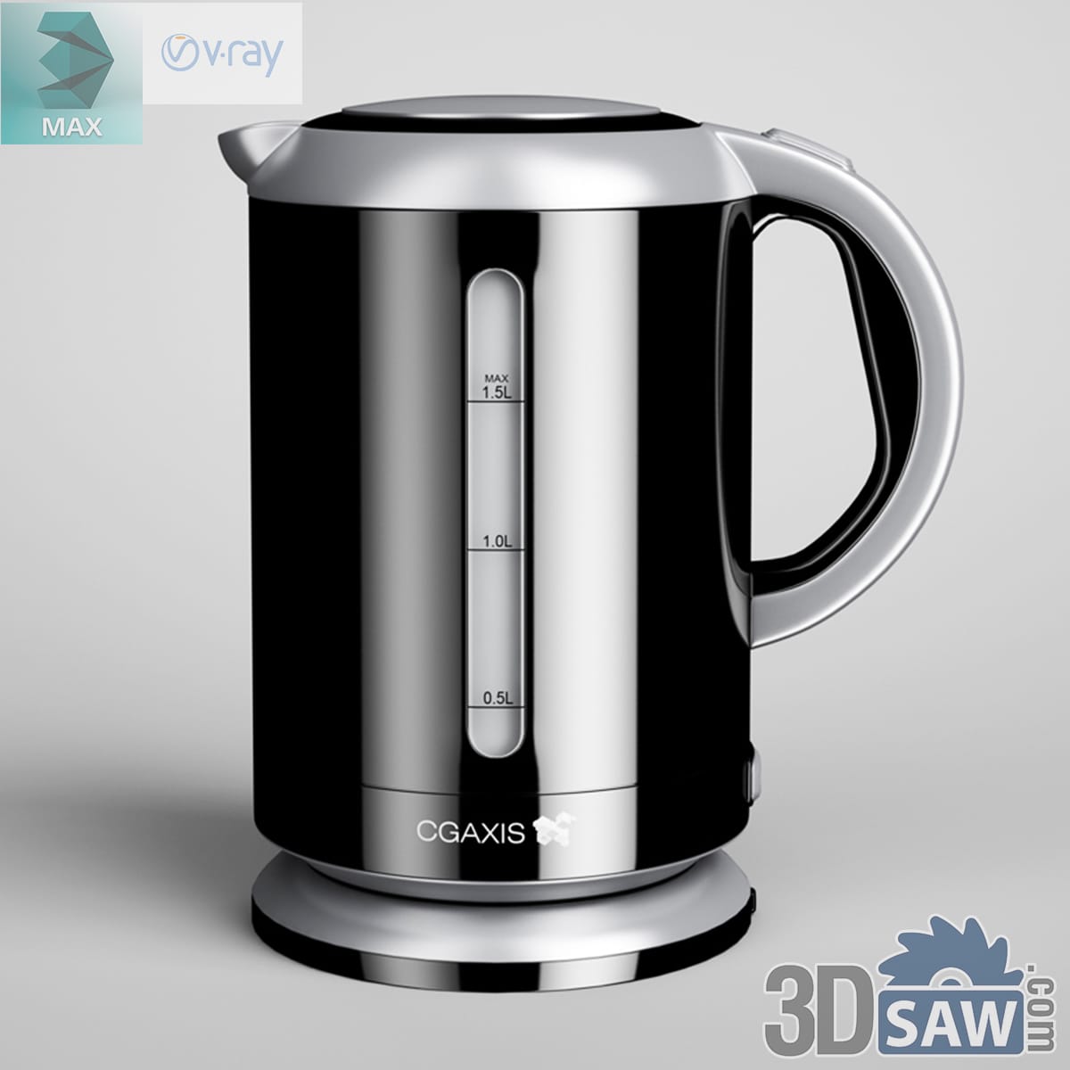 Black and chrome cordless electric kettle with a 1.5 litre water window on a round base