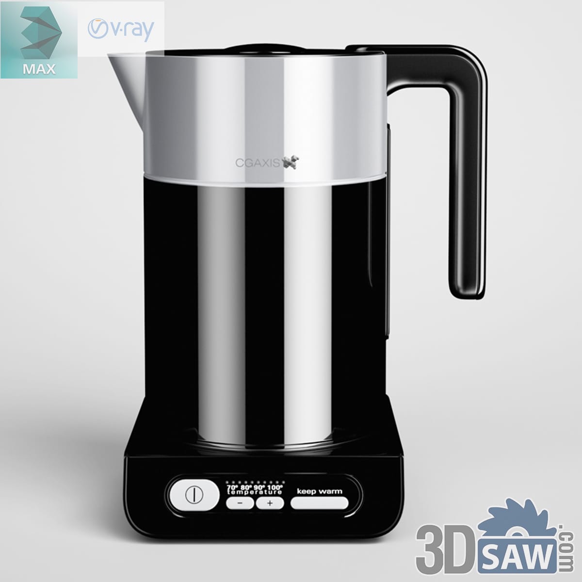 Brushed stainless electric kettle with a black handle and a temperature-control base