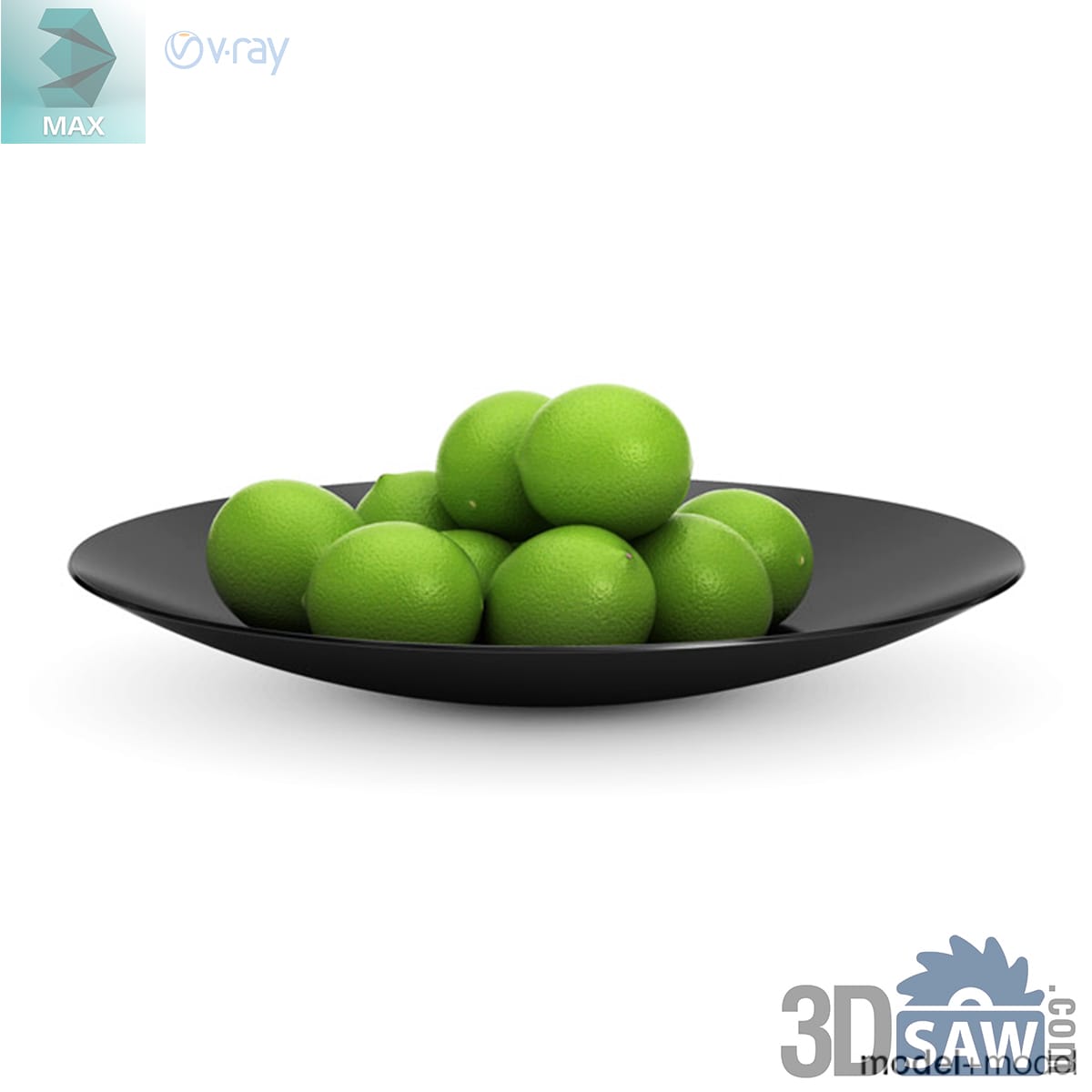 Wide shallow black dish holding a small pile of green limes