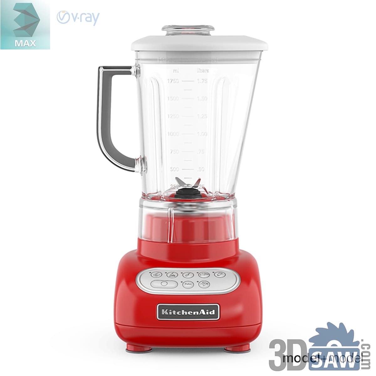 Cherry-red countertop blender with a push-button base and a tall ribbed glass jug