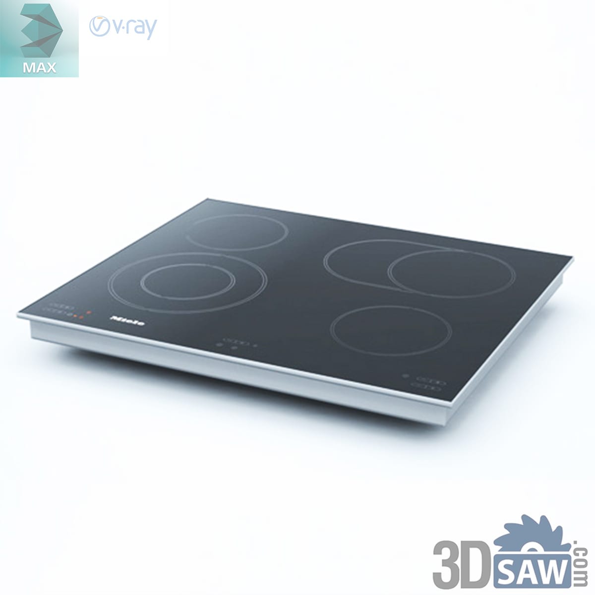 Black glass-ceramic induction hob in a stainless frame with four outlined zones and touch controls