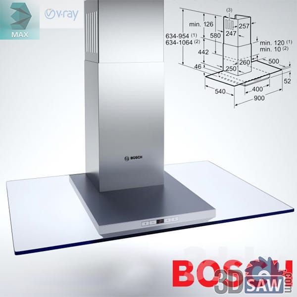 T-shaped brushed stainless island cooker hood with a flat glass mounting platform, a slim control panel and a square flue