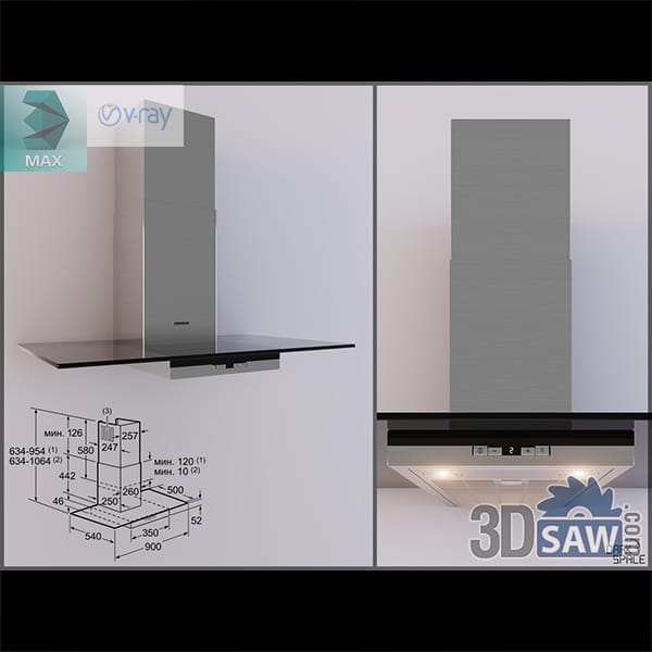 Vertical wall cooker hood formed from a single flat grey glass panel on a slim flue with a black underside control row and task light