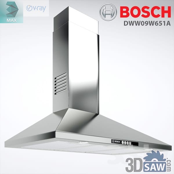 Classic pyramid chimney cooker hood in brushed stainless steel with a tapered canopy, a black button strip and a mesh filter