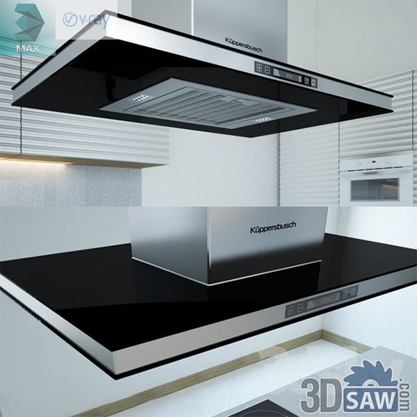 Rectangular island cooker hood with a black glass canopy edged in stainless trim, a recessed mesh filter with downlights and a control display