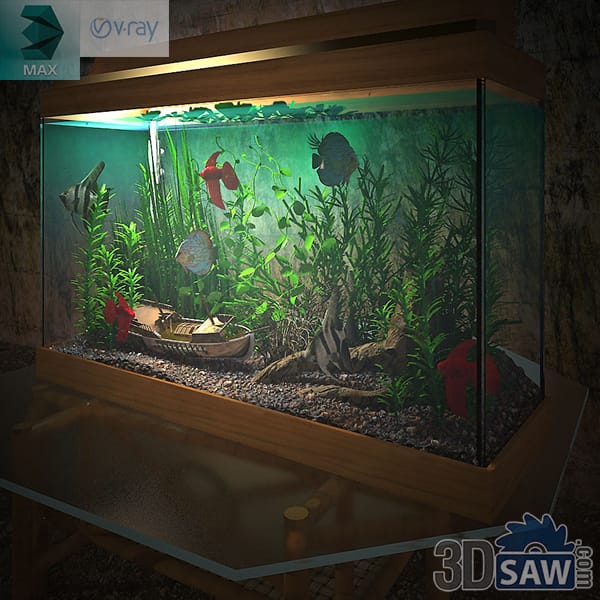 Curved bow-front planted aquarium on a dark walnut cabinet stand with tropical fish