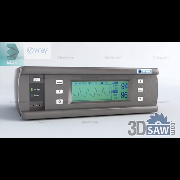 Wide grey patient vital signs monitor with a green display showing an ECG trace and numeric readouts