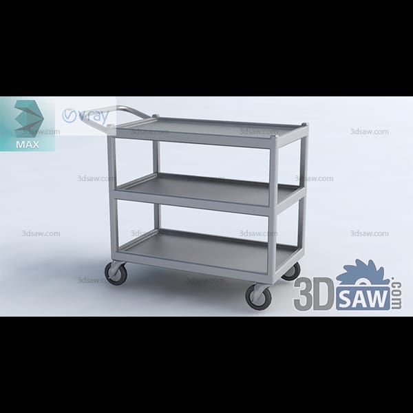 Three-tier stainless steel trolley with lipped shelves, a curved push handle and rubber castors