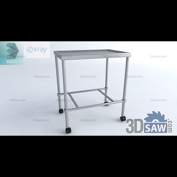 Stainless steel instrument table with a lipped tray top, tubular frame and small swivel castors