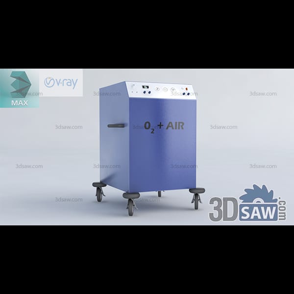 Boxy blue mobile medical gas unit on castors with a side carry handle and a top gauge-and-knob panel