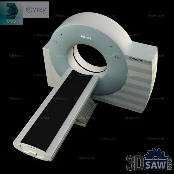 CT scanner with a wide ring gantry and a motorised patient couch sliding into the bore