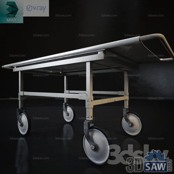 Bare aluminium hospital transfer trolley with a flat stretcher deck and swivel castors