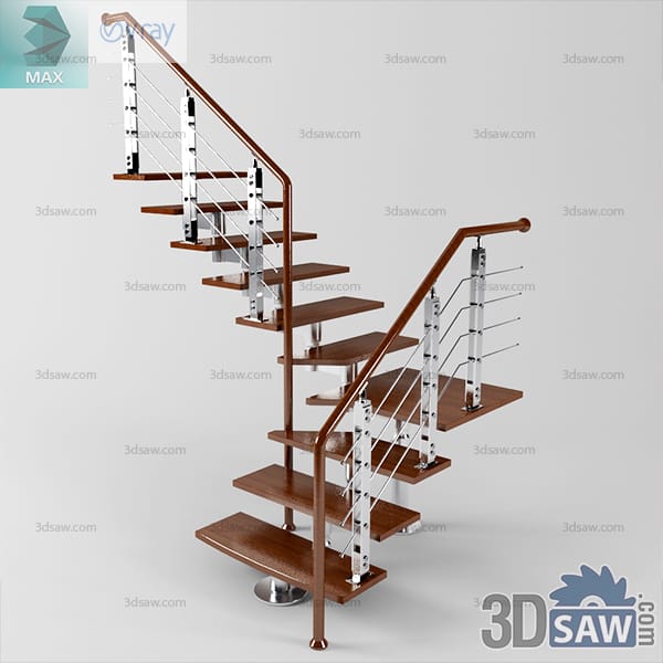 Compact quarter-turn staircase with walnut treads on a steel spine and a cable balustrade