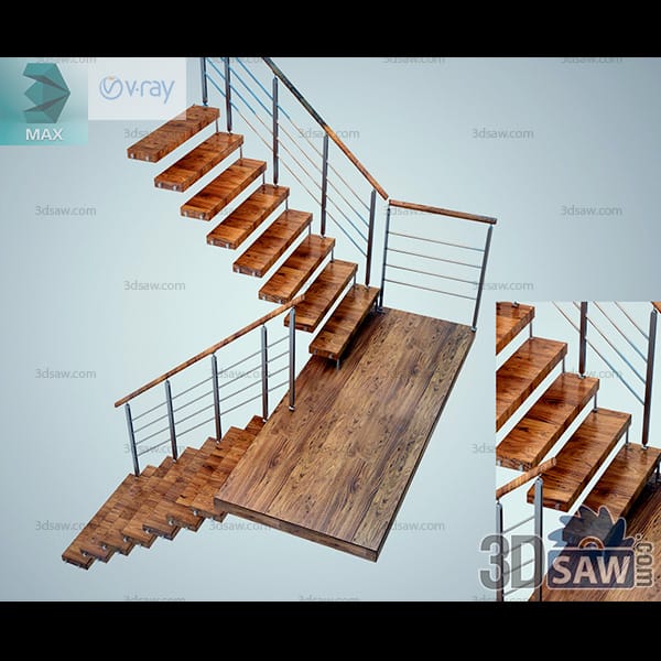 Switchback open-riser staircase with reclaimed timber planks, a steel frame and a bar guardrail