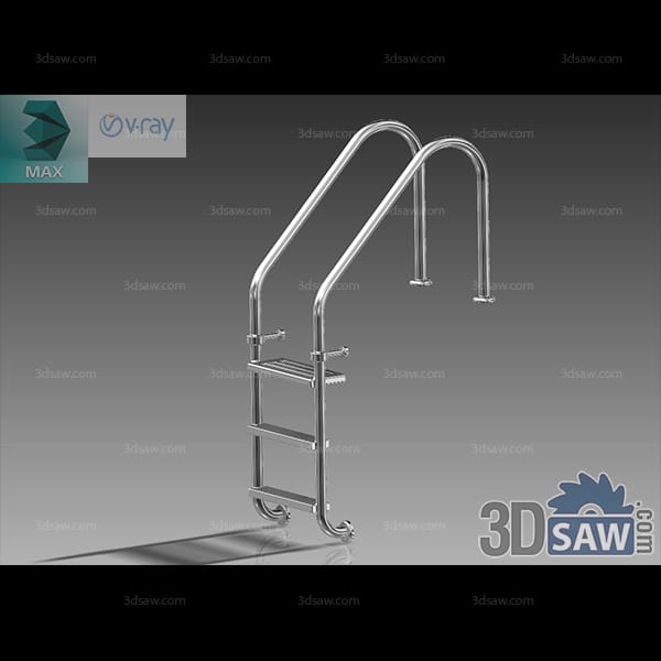 Polished stainless steel pool ladder with three grip treads and twin curved grab rails