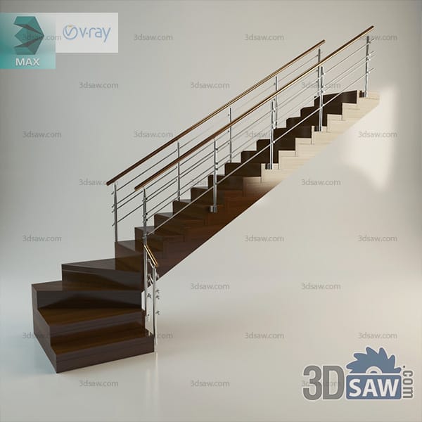 Dark walnut staircase with curved winder steps at the base and stainless posts with rod infill