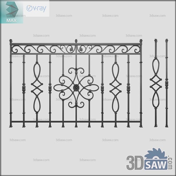 Wrought iron railing with oval scroll links and a large central scrolled rosette