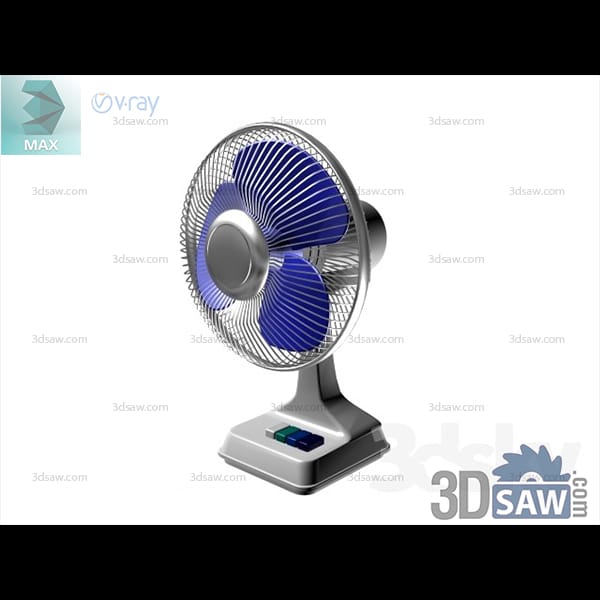 Compact silver table fan with blue blades and push-button base