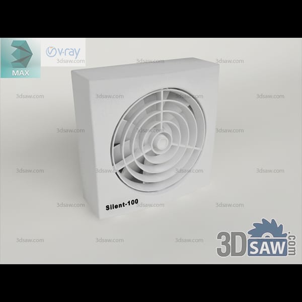 Square white wall exhaust fan with recessed blades and spiral grille