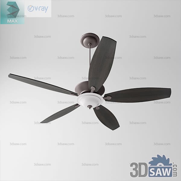 Five-blade dark wood ceiling fan with pale housing and dome light