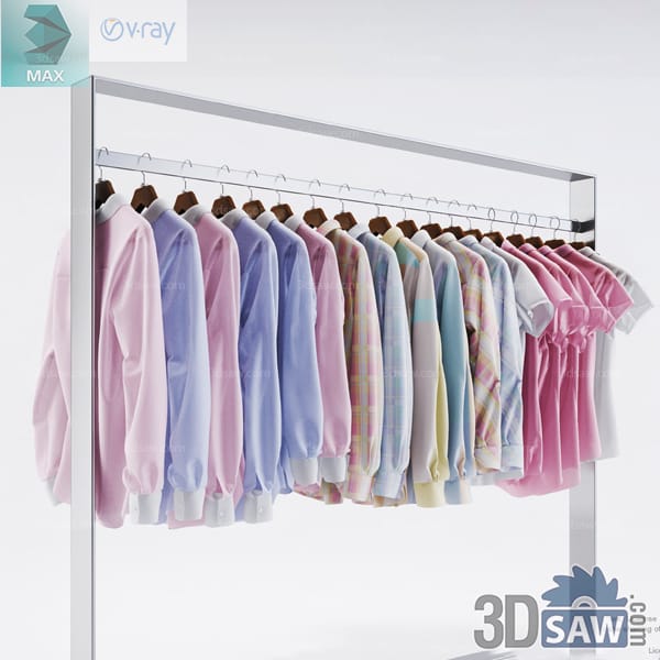 Pastel shirts and printed tops hanging from a modern retail rail