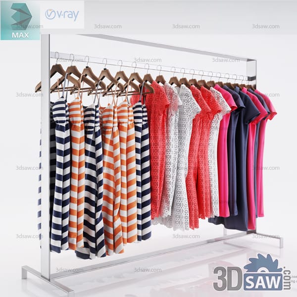 Striped skirts, floral dresses, and solid garments on a silver retail rack