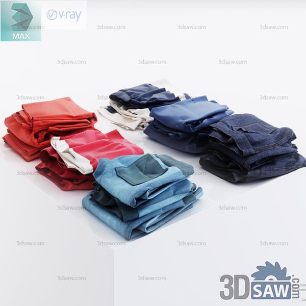Folded red, navy, cream, and blue garments displayed in separate piles