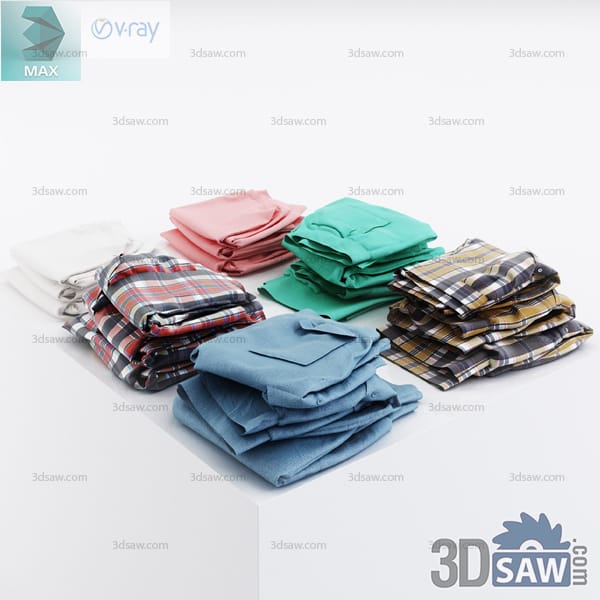Folded plaid, pink, mint, white, and blue shirts in compact stacks