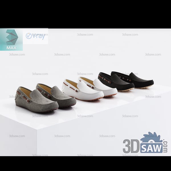 Grey, white, and black casual fabric loafers on a stepped display