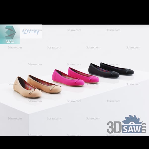 Beige, bright pink, and black ballet flats with small bow details