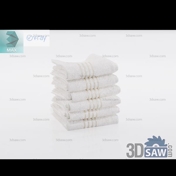 Stacked white cotton towels with narrow gold decorative stripes
