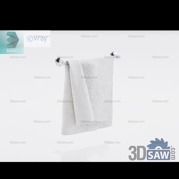 Folded white bath towel hanging evenly over a chrome wall bar
